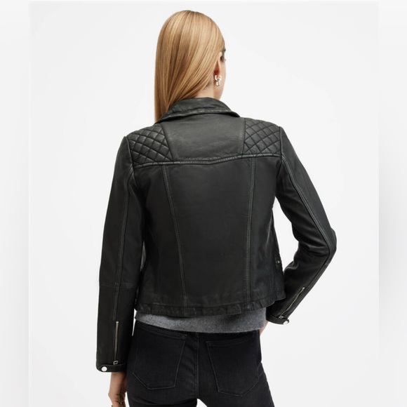 All Saints Cargo Distressed Leather Biker Jacket - Picture 4 of 11